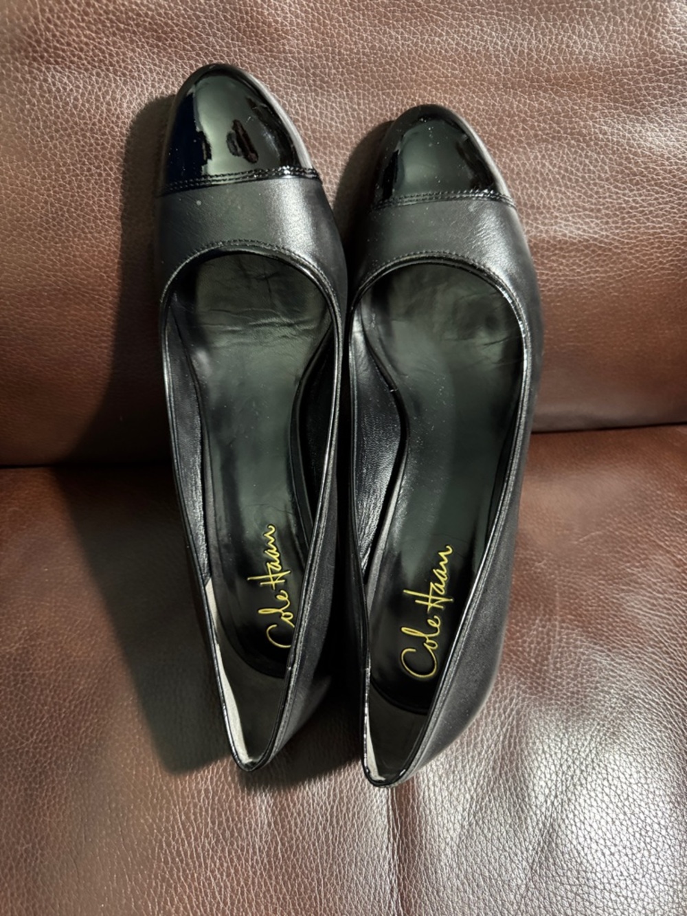 Cole Haan Black Patent Cap-Toe Leather Flats
